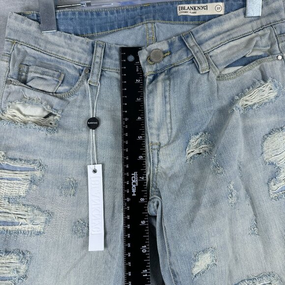 Blank NYC Cosmic Flare Leg Jeans Womens 27 Low Rise Distressed 100% Cotton Blue - Picture 8 of 12